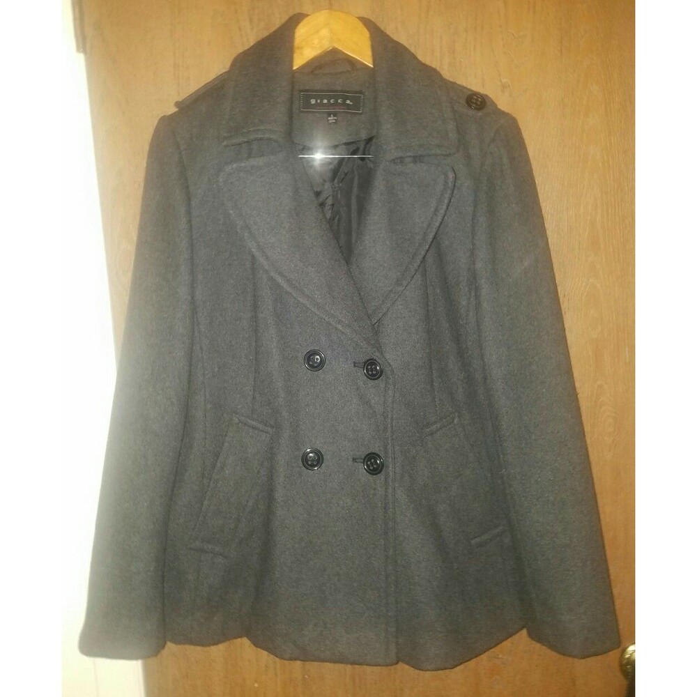 Giacca Womens Wool Blend Coat Jacket Gray Size Large
